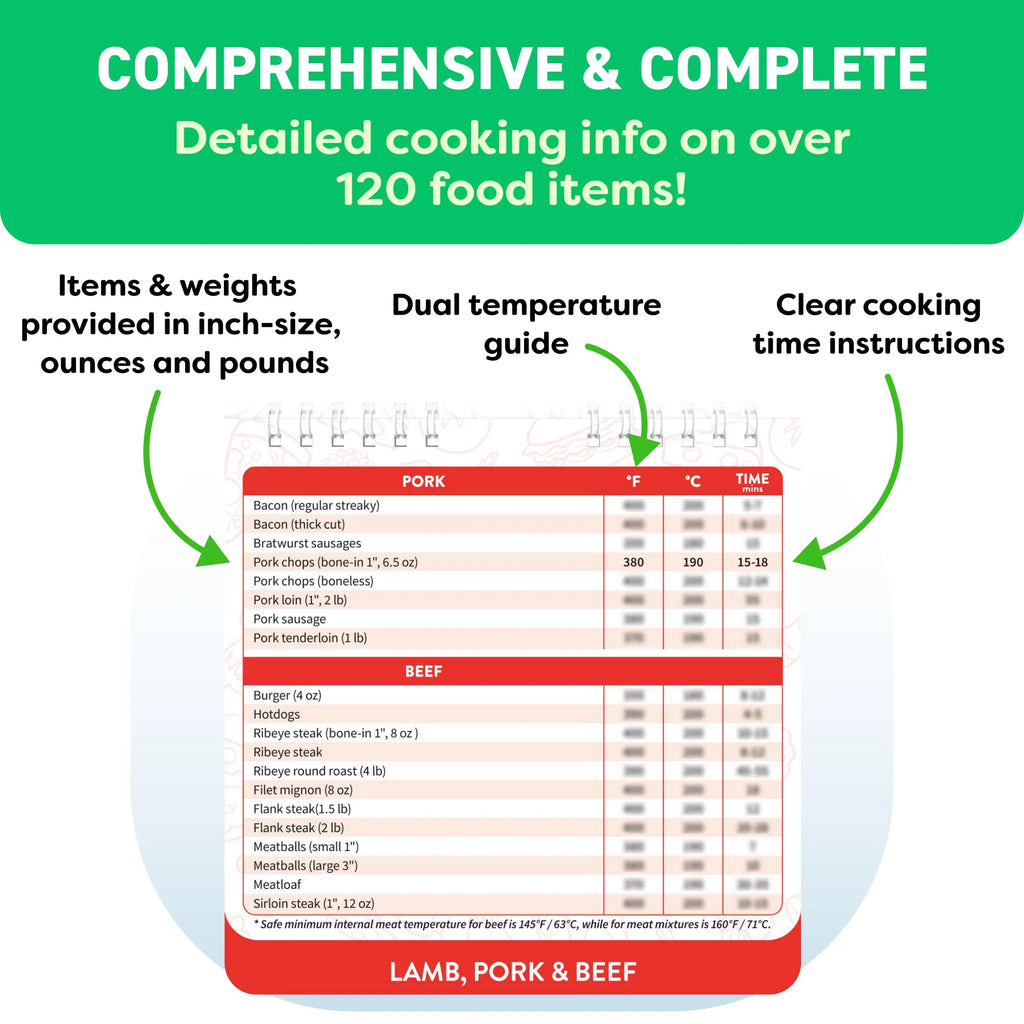 Air Fryer Cookbook Magnetic Cheat Sheet, Guide Booklet, Cookbooks Instant Accessories Oven Cooking Pot Temp Times Chart Oasis Select