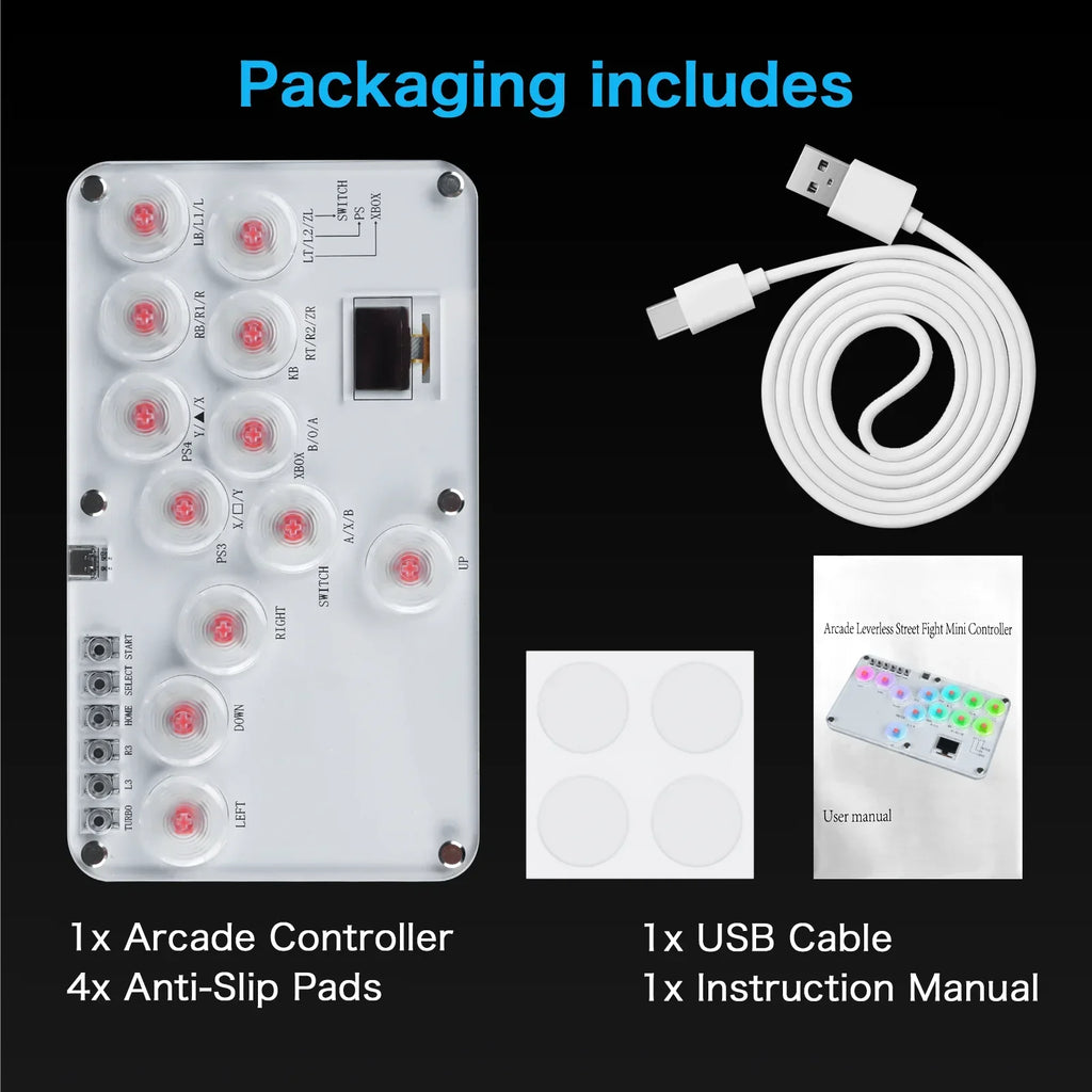 Stickless Arcade Stick 12Keys All-Button Mini Fighting Game Arcade Stick Leverless Controller Fight Sticks for PS3/PS4/PC/Switch Oasis Select