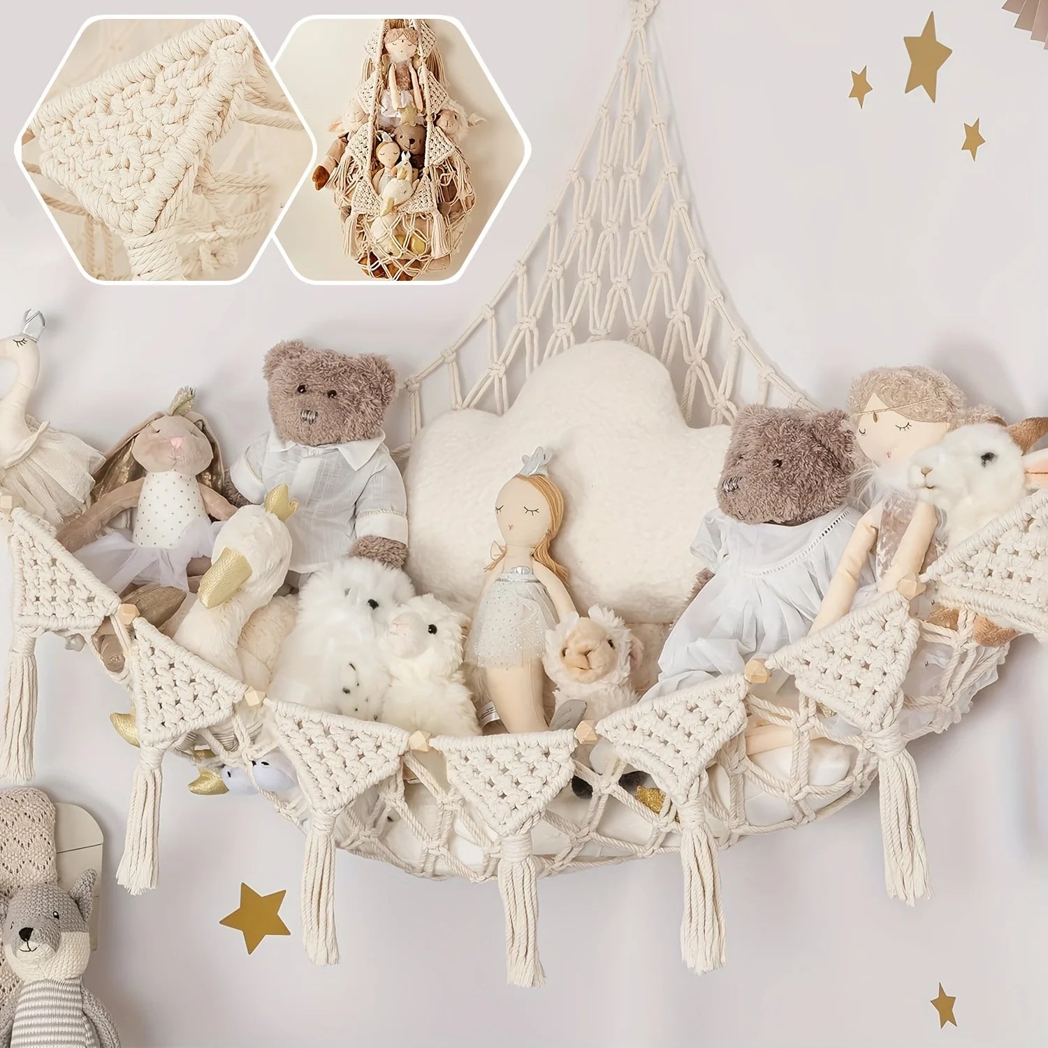 Stuffed Animal Toy Storage Hammock - Doll Stuff Animals Organizer Decorations - Cute Hanging Plushie Net Bedroom Room Decor Oasis Select