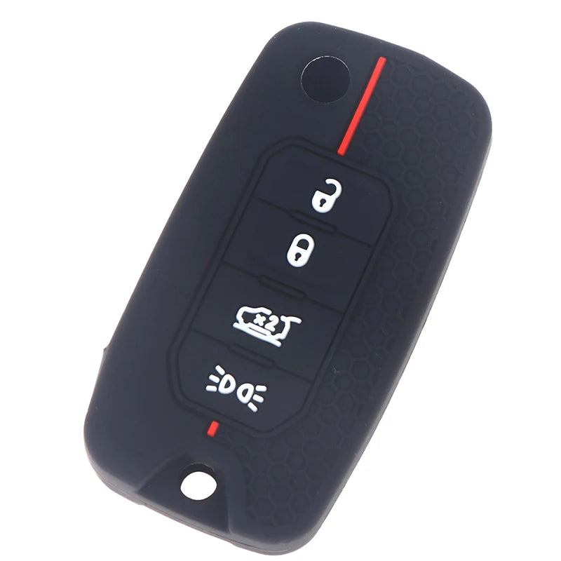 Silicone Key Shell Cover for Jeep Cherokee, Compass S, Renegade, Grand Commander, and ForJcuv Charger Oasis Select Black