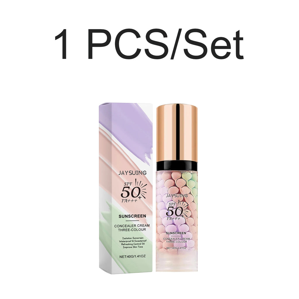 Tri Color Isolation Cream Sunscreen Primer Waterproof Makeup Base Concealer Blemishes Color Correcting Long Lasting Natural Oasis Select 1 PCS