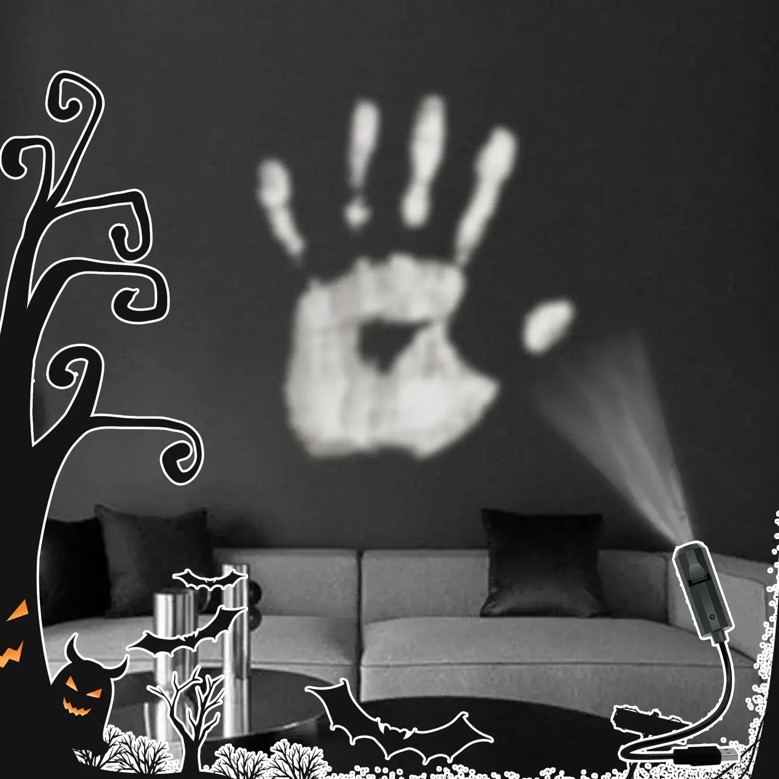 Halloween USB Projector Light Skull NightLight Ghost LED Lamp 360Degree Rotating Switchable Pattern Design Dark & Night Ambiance Oasis Select