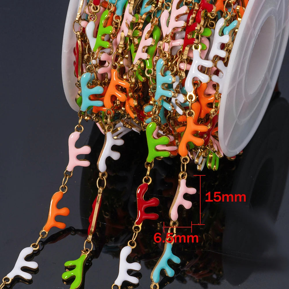 1m Stainless Steels Ocean Animal Oil Drip Chain Enamel Link for Women DIY Crafting Bracelet Jewelry Making Supplies Findings Oasis Select Gold F