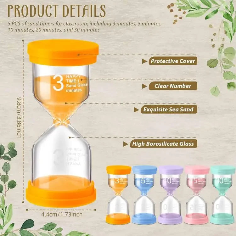 1PCS 3/5/10/15/30 Minutes Colorful Hourglass Sandglass Children Kid Gift Toy Sand Timer Hour Glass Home Decoration Sand Clock Oasis Select