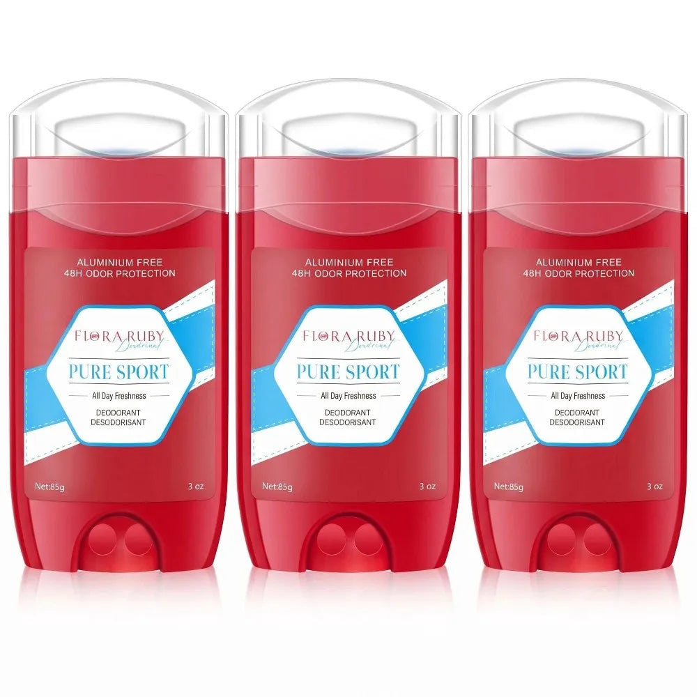 Flora Ruby Underarm Care Stick - Pure Sports Natural Fragrance Balm for Body Odor Control, Daily Personal Hygiene 68g Oasis Select PURE SPORT-3Pcs