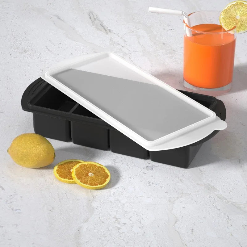 Large Capacity Silicone Tray Food Grade for Hot Pot Broth Stock Sauce Freezer Storage Containers Reusable Kitchen Gadget Oasis Select Black-4 grid