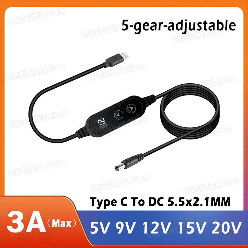 Type C To DC Power Boost Cable 5V To 20V Boost Converter Cable Adapter 60W 3A Max For Wireless Router TV BOX Mini Speaker Fan Oasis Select