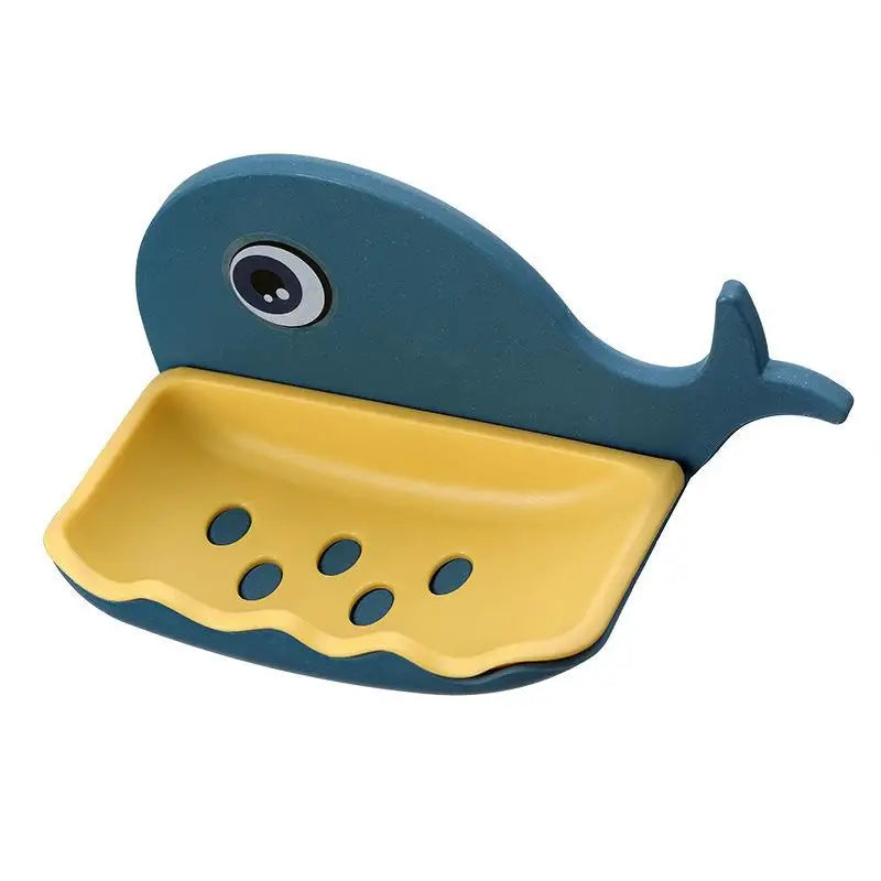 SU 1PCS No-Drill Adhesive Soap Dish, Creative Whale-Shaped Soap Holder With Drainage For Bathroom Double-layer Drain Soap Box Oasis Select Dark blue