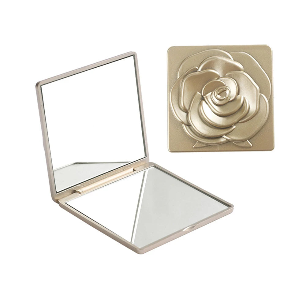 7cm Square Rose Mirror with Storage Bag Lady Portable Handheld Folding Mirror Dressing Table Makeup Accessories Oasis Select Rose Gold