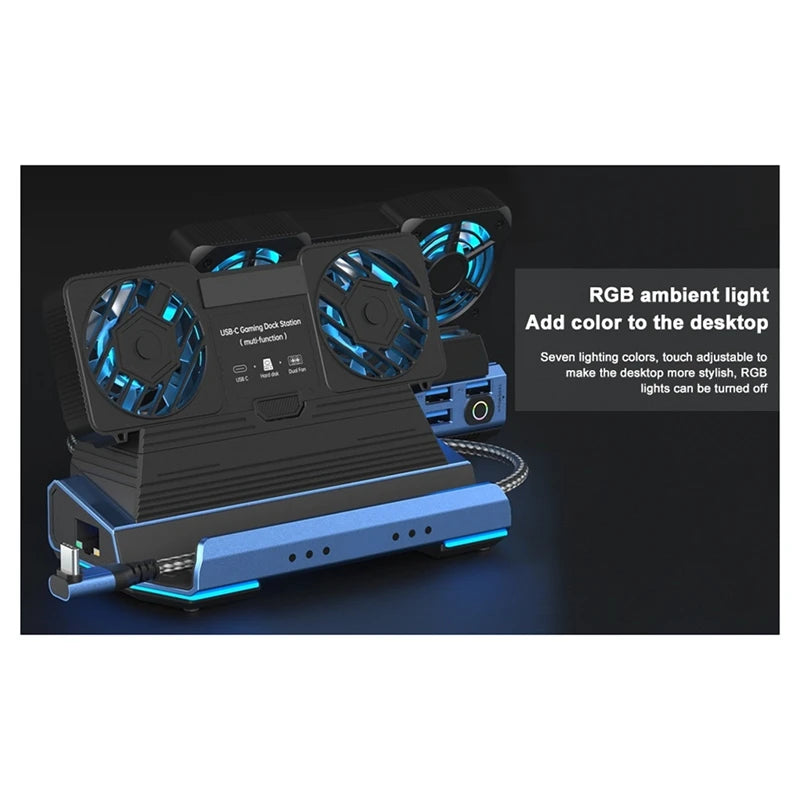 WISH 10-In-1 Type-C Game Docking Station For Steam Deckrog Ally/Switch M.2 Pcie Nvme Hard Disk Box,USB C HUB 4K60HZ Dual Fan Oasis Select
