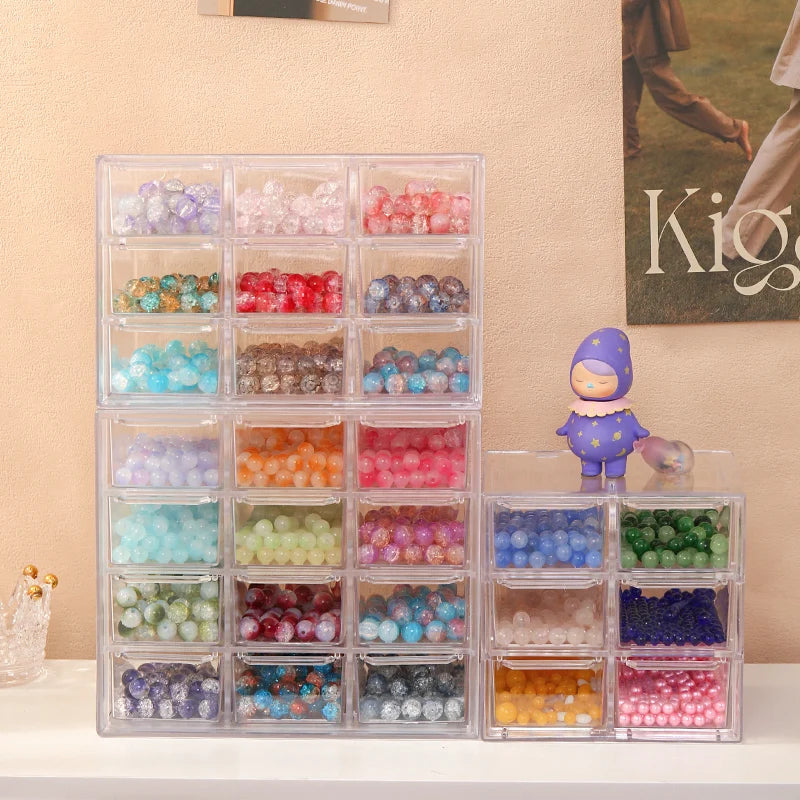 1pc Drawer Style Multifunctional 6/9/12 Grid Stackable Bead Storage Box Transparent Acrylic Desktop Jewelry Display Box Oasis Select