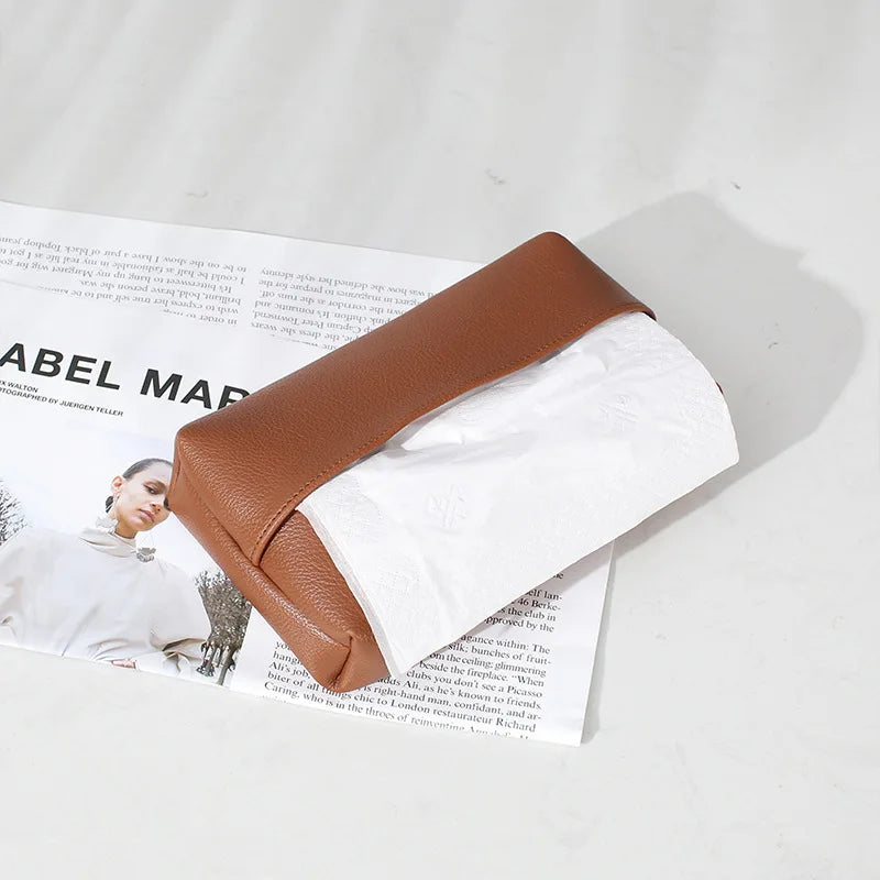 Creative Leather Tissue Box Nordic Simple Home Living Room Light Luxury Tissue Box Bedroom High-end Paper Tissue Box Oasis Select brown