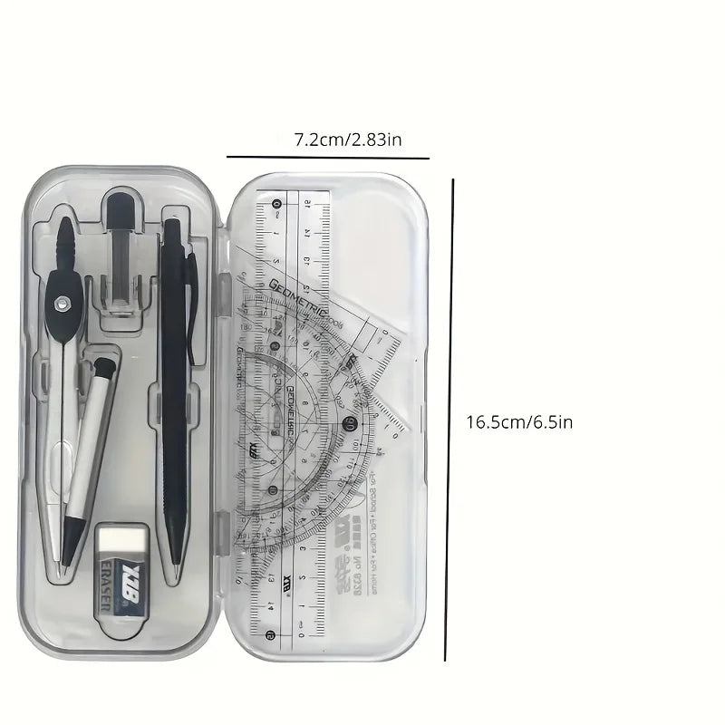8PCS Drawings for Geometry School Compasses, Mechanical Pencils, Protractors, Rulers, and Tripods, with Storage Boxes Oasis Select