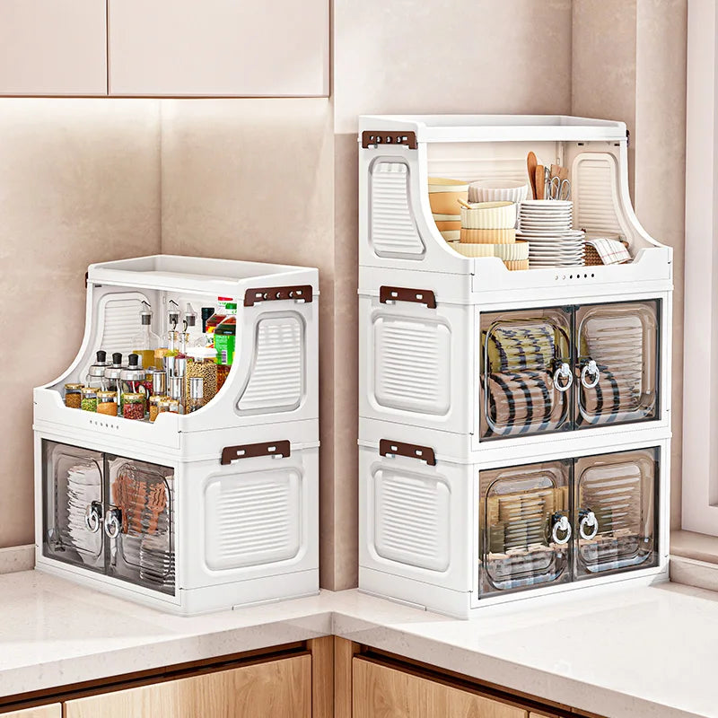 37cm Foldable Double-Door Storage Cabinet-Large Capacity Mobile Organizer with Wheels for Kitchen, Bedroom,Living Room Storage Oasis Select