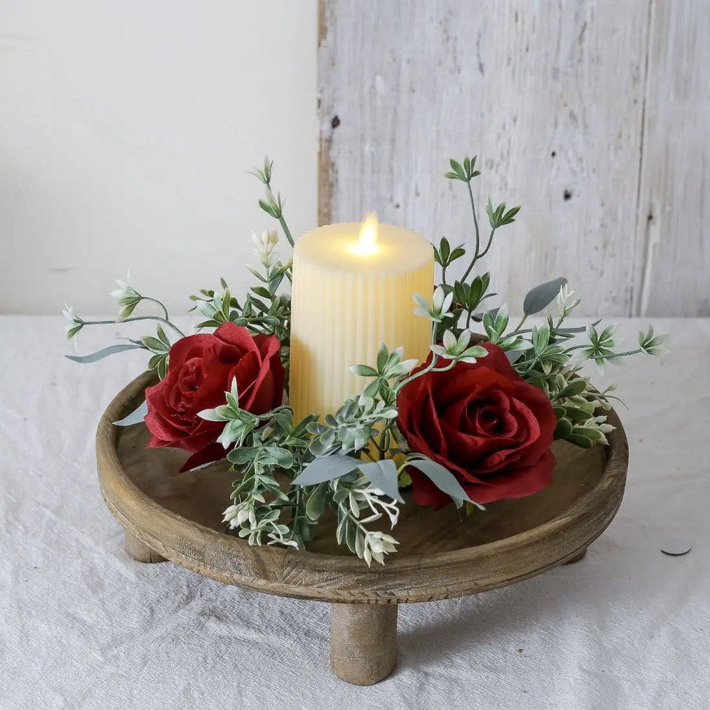 Artificial Rose Candle Ring Pillar Candles Greenery Flower Wreath Seasonal Candle Ring For Wedding Centerpiece Holiday Decor Oasis Select Red
