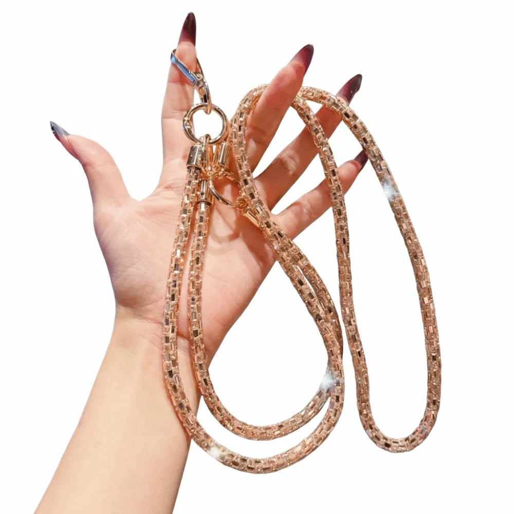 Square Crystal Mobile Phone Lanyard Bright Rhinestone Detachable Design Rhinestone Phone Lanyard Cross Rope Bling Design Oasis Select Champagne