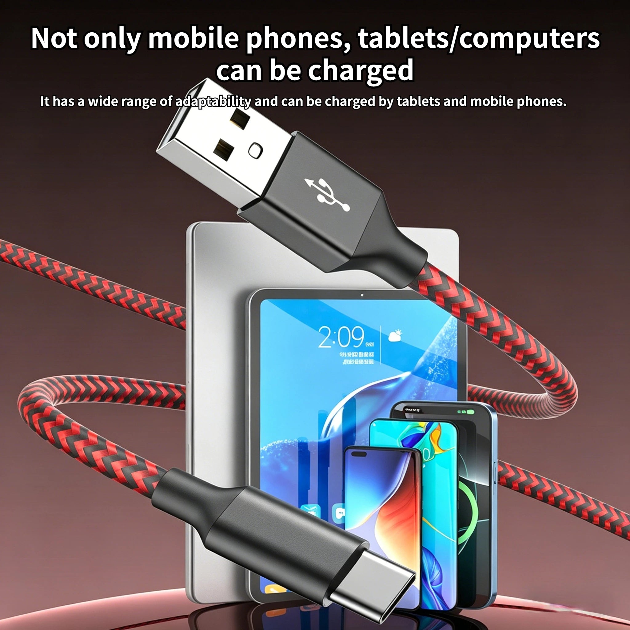 USB To Type-C Nylon Data Cable Supports 10A Ultra-Fast Charging 1m/3m Pptional Both Electrical Charging And Data Transmission Oasis Select
