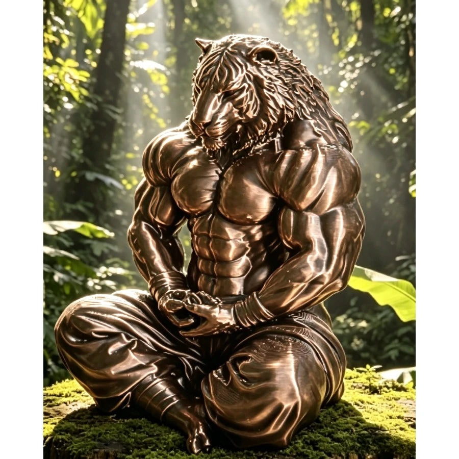 Meditating Tiger Warrior Figurine Muscular Black Anthropomorphic Tiger Sculpture Zen Animal Statue for Home & Office Decor Gift Oasis Select