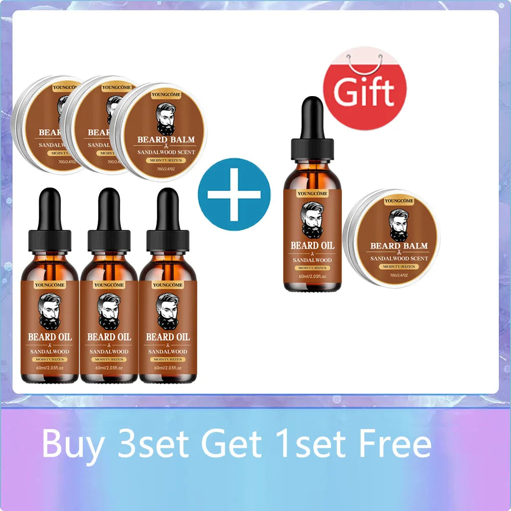 YOUNGCOME Beard Growth Oil & Sandalwood Balm | Argan Oil Kit Beard Care Kit Oasis Select Set-C