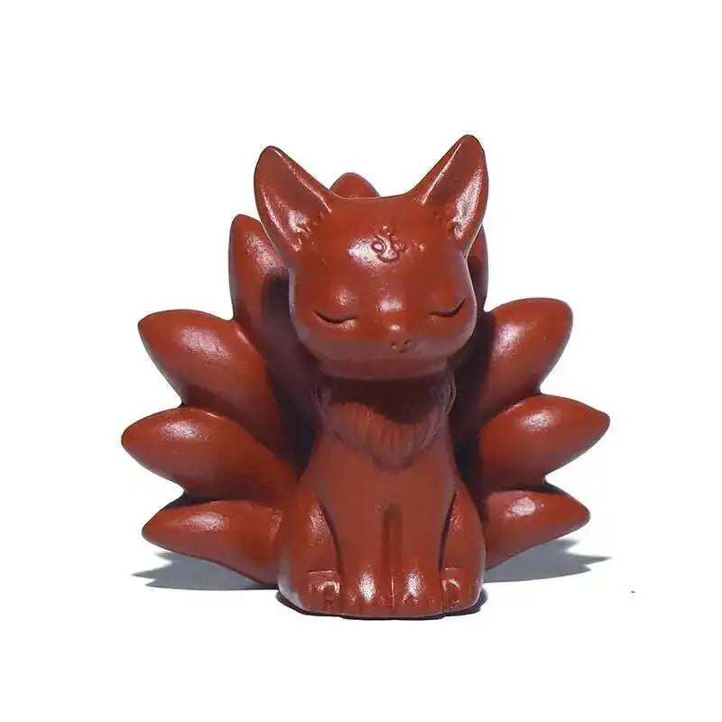 Yixing Original Clay Tea Pet Fox Ornament Dahongpao Nine-tailed Fox Sculpture Tea Table Ornament Creative Tea Play Figurine Oasis Select Villainous Person