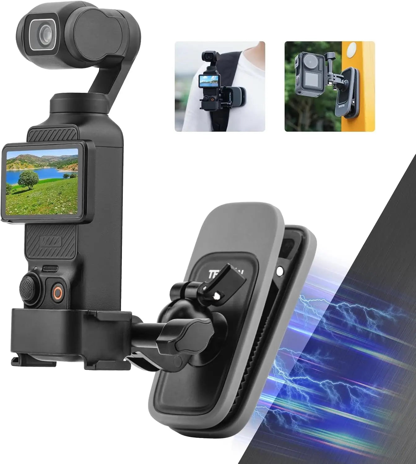Magnetic Backpack Clip Mount for DJI OSMO Pocket 3 | 360° Ball