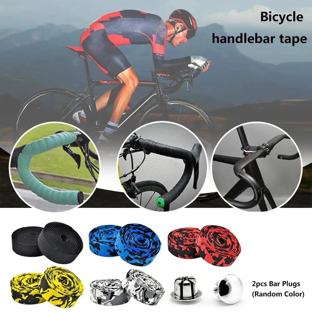 2pcs Road Bike Handlebar Tape Camouflage Cycling Wrap Wicking Tape Damping Stretch Absorb Sweat Anti-slip Handle Bicycle Belt Oasis Select