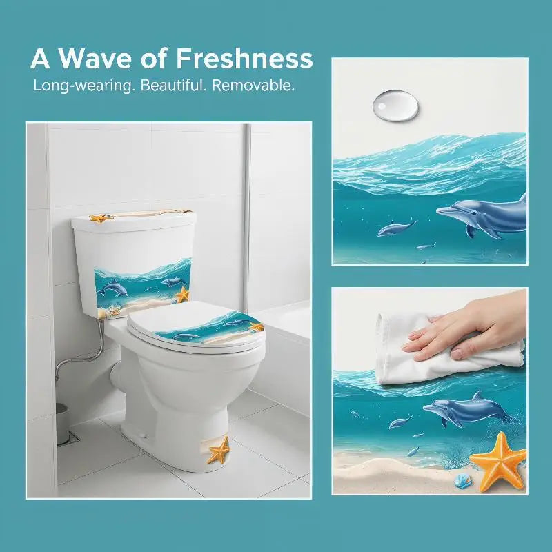 3D Ocean Wave Toilet Sticker Durable Waterproof Anti Slip Removable Creative Bathroom Decor Decal Free Shipping Oasis Select