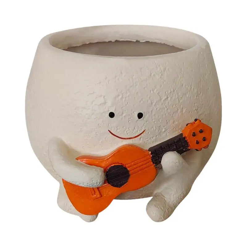 Resin Succulent Pot Unique Guitar Boy Shape Smile Face Planter Drainage Design Planter Pots With Drainage Design Flower Planter Oasis Select