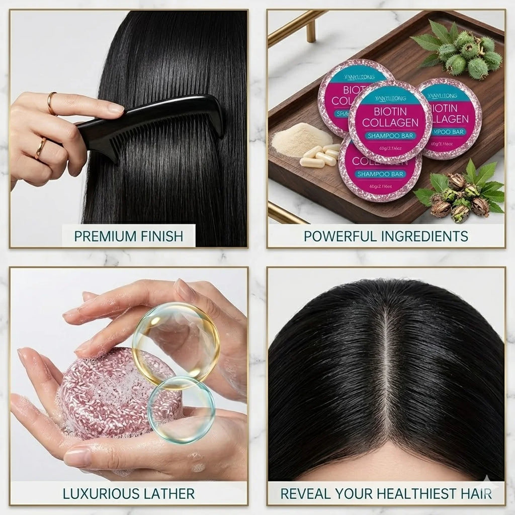 Biotin-enriched collagen shampoo bar provides hydration and nourishment, deeply nourishes the scalp, cleans gently, and protects Oasis Select