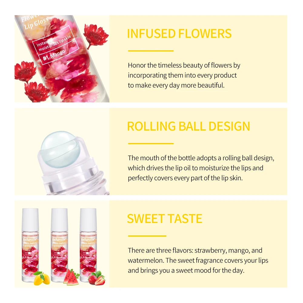 Blossom Roll-On Lip Oil Gloss | Real Flowers, Fruity Scents