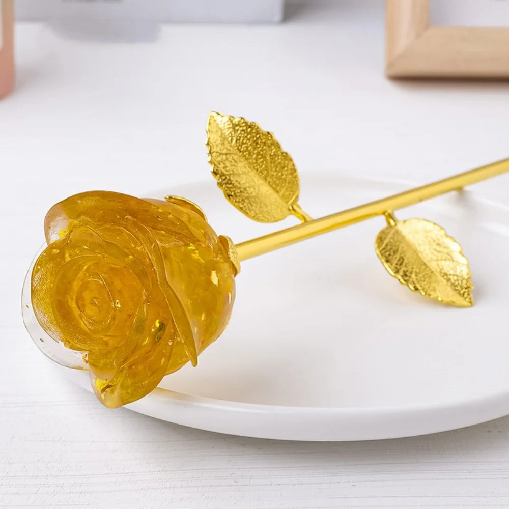 Romantic Crystal Rose Flower Ornament Figurine Valentine's Day Gift for Girlfriend Birthday Wedding Gifts Home Table Decoration Oasis Select Yellow 1