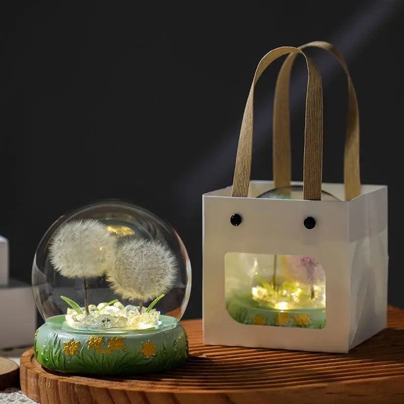 Dandelion Immortal Dried Bouquet Nightlight Ornaments Birthday Gift Girlfriend Girlfriend Girlfriend High-class Sense Niche Oasis Select 2 white dandelions 1 Floral base gift bag
