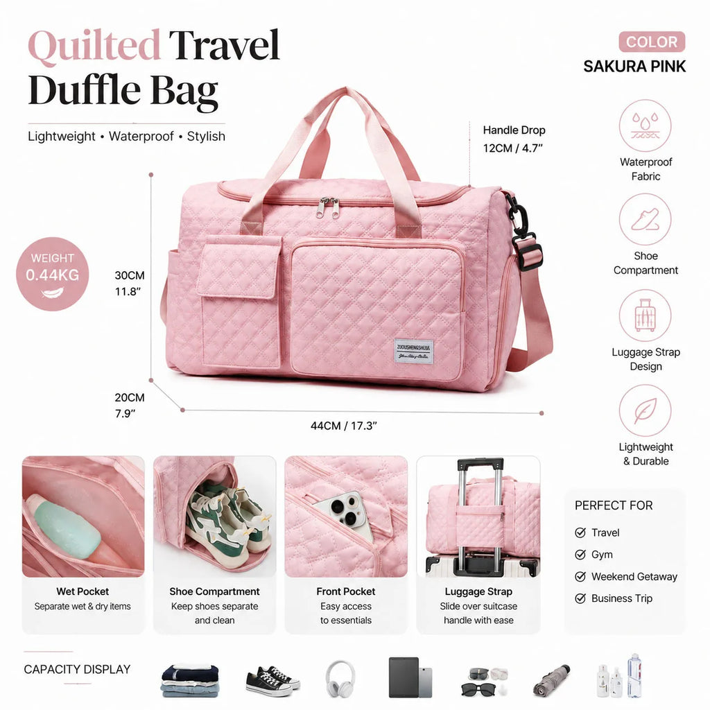 A spacious outdoor luggage bag with separate compartments for dry and wet items and dual-sided dividers Oasis Select Pink