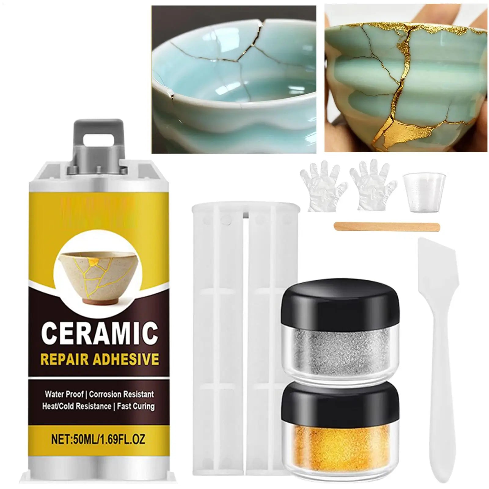 Kintsugi Repair Kit Broken Ceramics Glass Repair Glue Kit Adhesive Food Safe for Bathtub Vanity Plate Art Craft Figurines Oasis Select