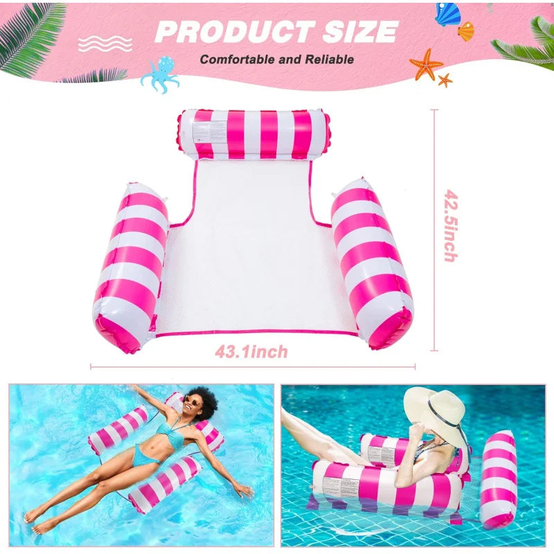 1pc Inflatable Pool Float Mat, Foldable Striped Water Hammock & Single Lounge Chair, Pool Party Swimming Float, Waterpark, Pools Oasis Select