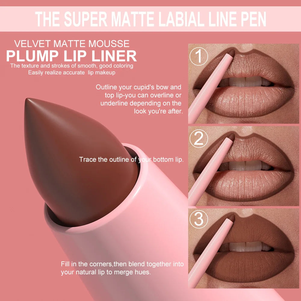 1 PCS Matte Velvet Lipliner | Lipstick Waterproof Long-lasting Non-stick Cup High Pigment Multifunctional Bright Red Nude Y2K Oasis Select