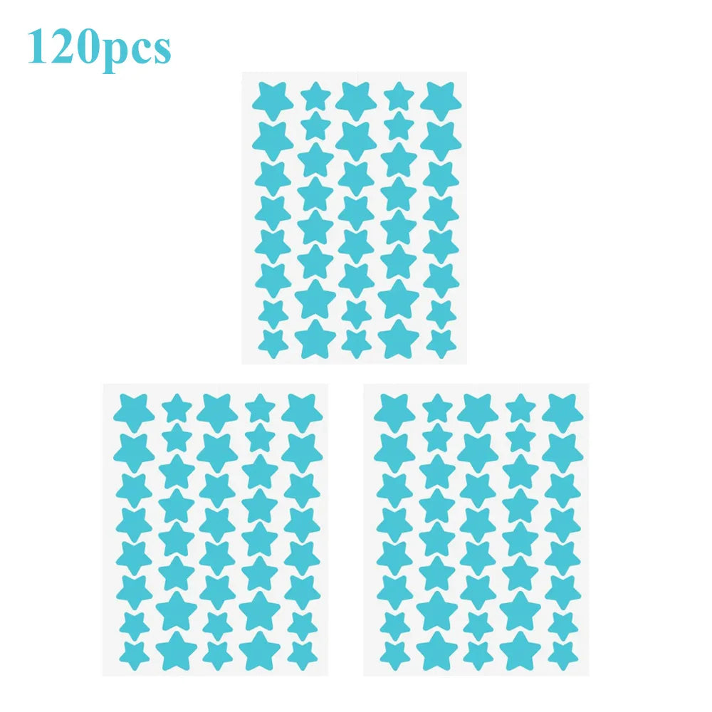 40pcs/120pcs Colorful PE Pimple Patches Cute Star Shaped Pimple Cover Sticker Invisible Pimple Cover Removal Pimple Patch Oasis Select Blue-120pcs