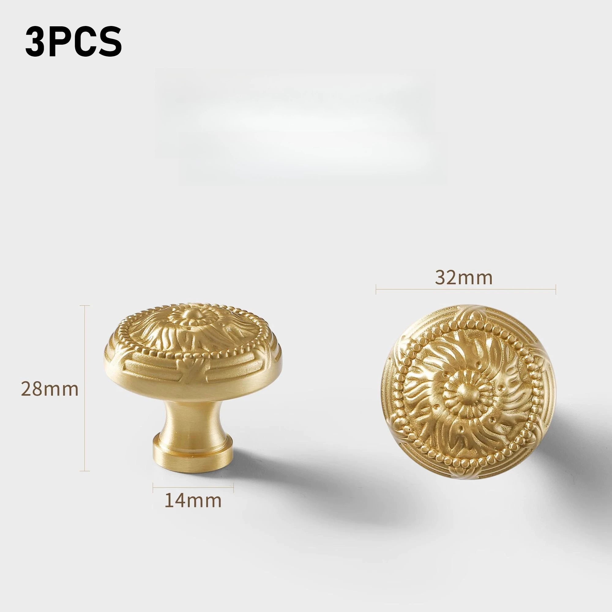 Brass Handle Drawer Cabinet Single Hole New Chinese Style French Wardrobe Copper Gold Copper Light Luxury Handle Oasis Select Circle 3PCS