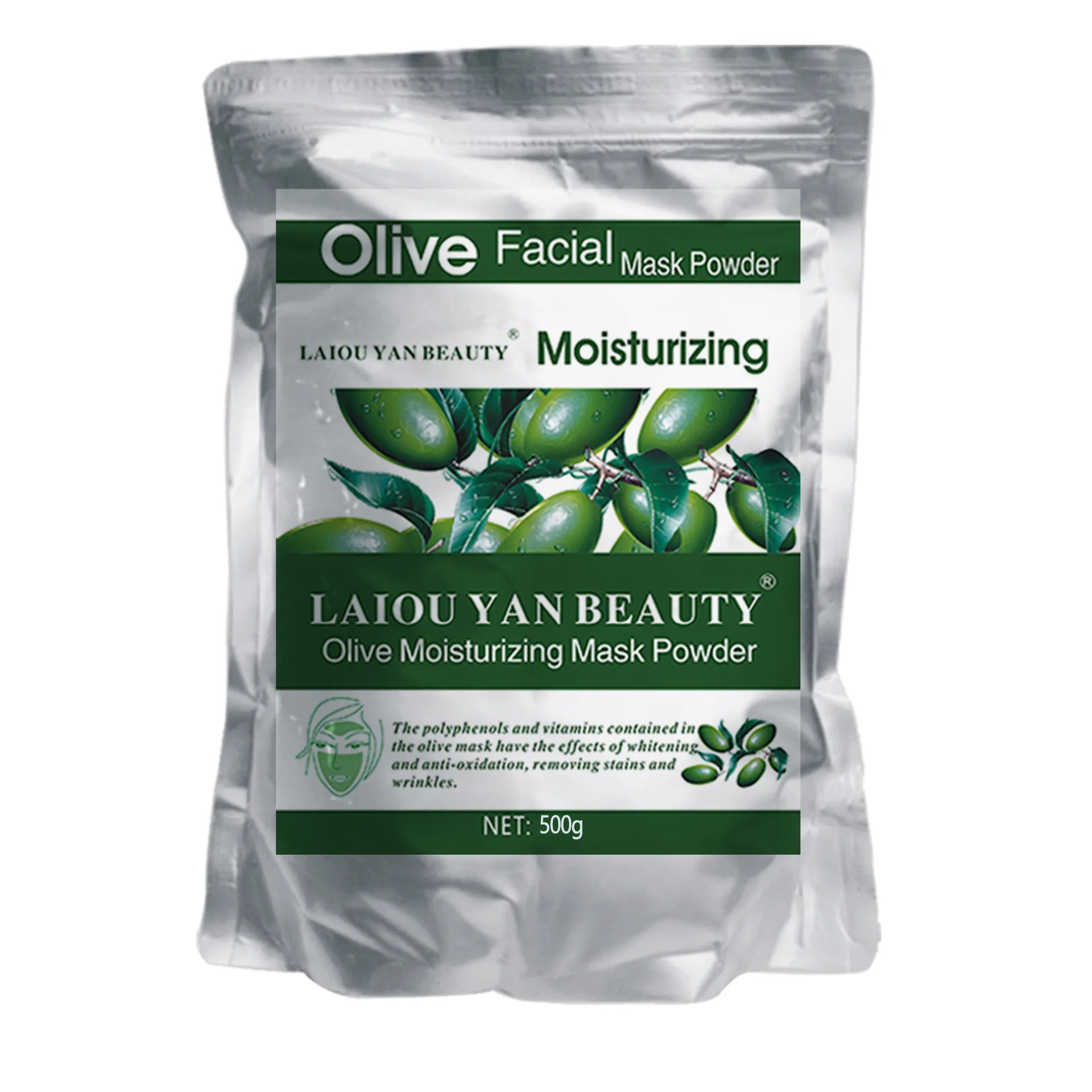 500g Pearl Whitening and Moisturizing Facial Mask Powder Green Tea Olives Lemon Natural Soft Jelly Powder Anti-wrinkle Skin Care Oasis Select Olive