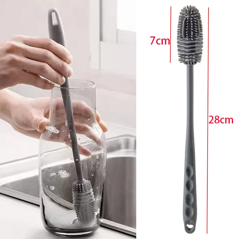 Long Handle Cup Brush,Kitchen Glass Bottle Cleaning Brush,Milk Bottle Tea Cup Scrubber,No-Electricity Required Cleaning Tool Oasis Select style B grey