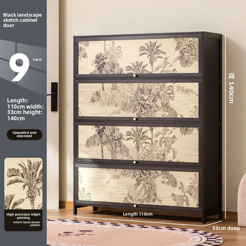 Solid wood minimalist shoe cabinet American retro home door American black wall shoe rack storage cabinet Oasis Select Nine layers 110