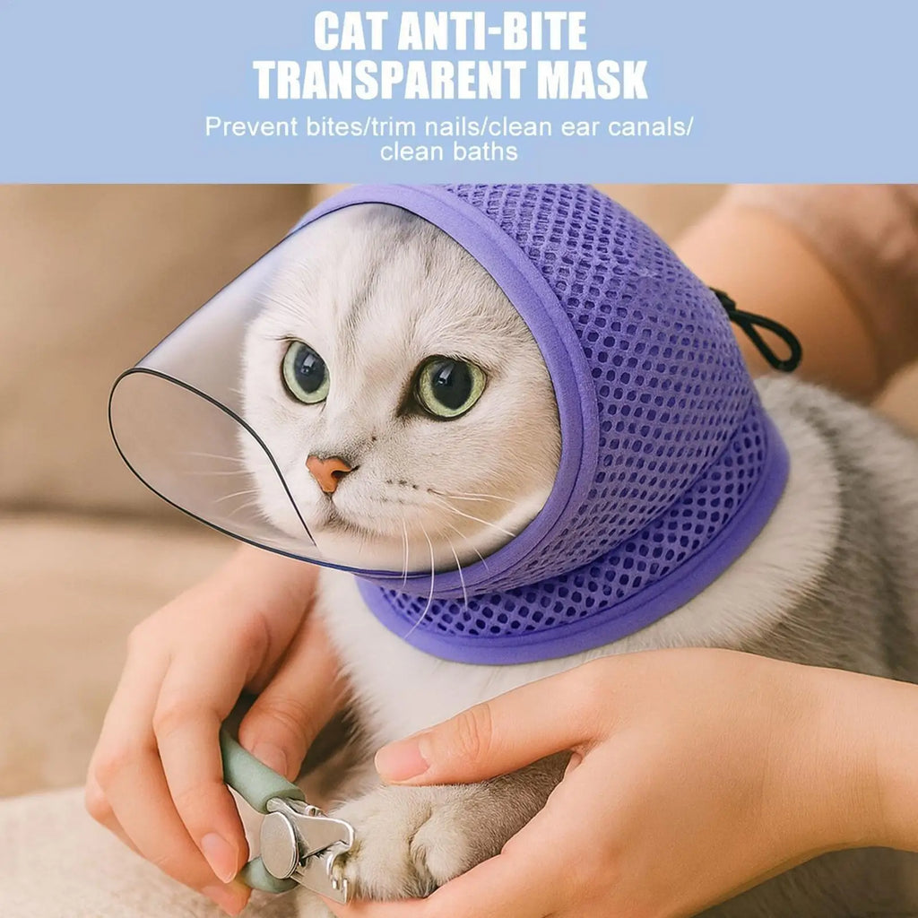 Pet Muzzle Cat Adjustable Drawstring Mouth Cover Prevent Biting Accidental Ingestion Mesh Breathable Comfortable Anti Stuffiness Oasis Select
