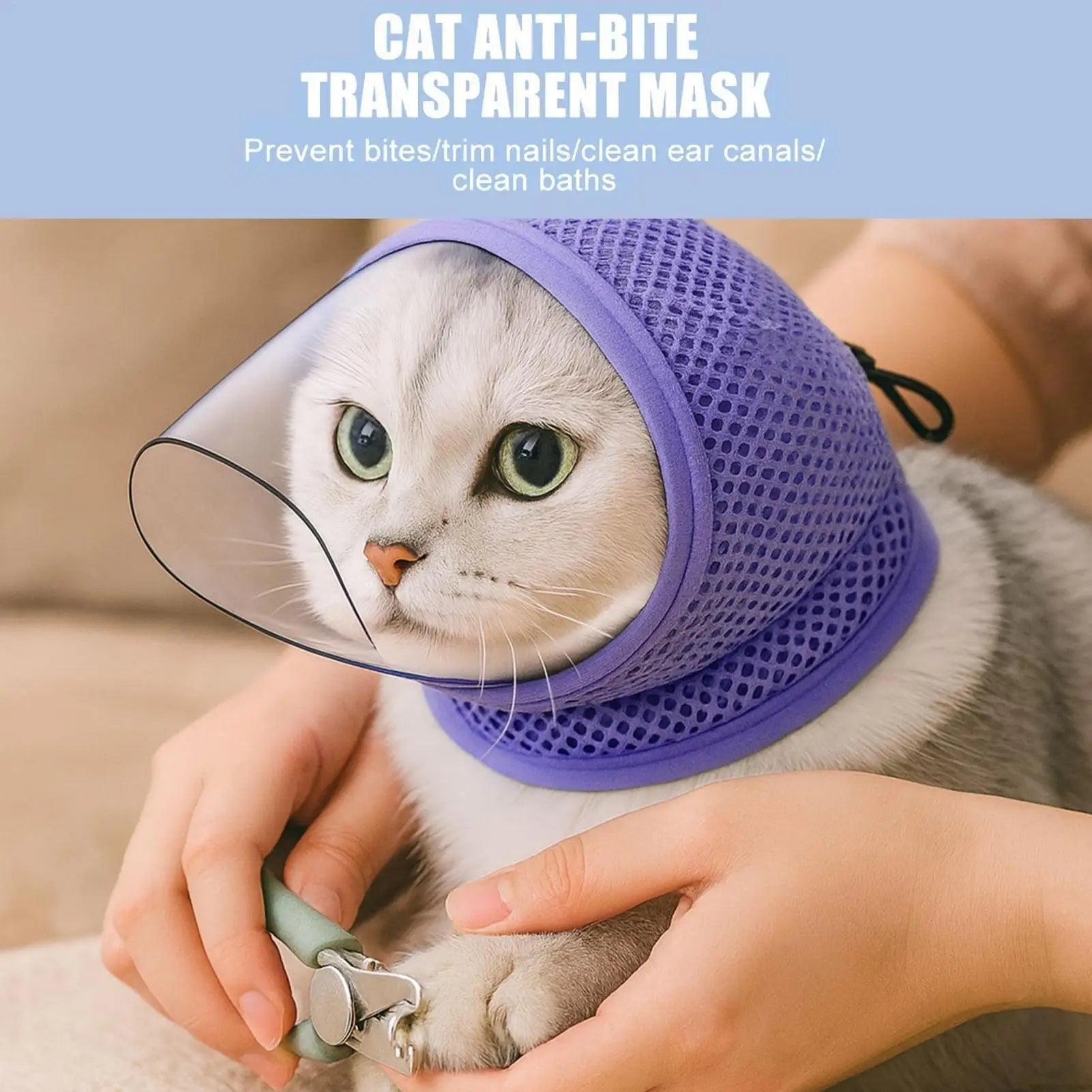 Pet Muzzle Cat Adjustable Drawstring Mouth Cover Prevent Biting Accidental Ingestion Mesh Breathable Comfortable Anti Stuffiness Oasis Select