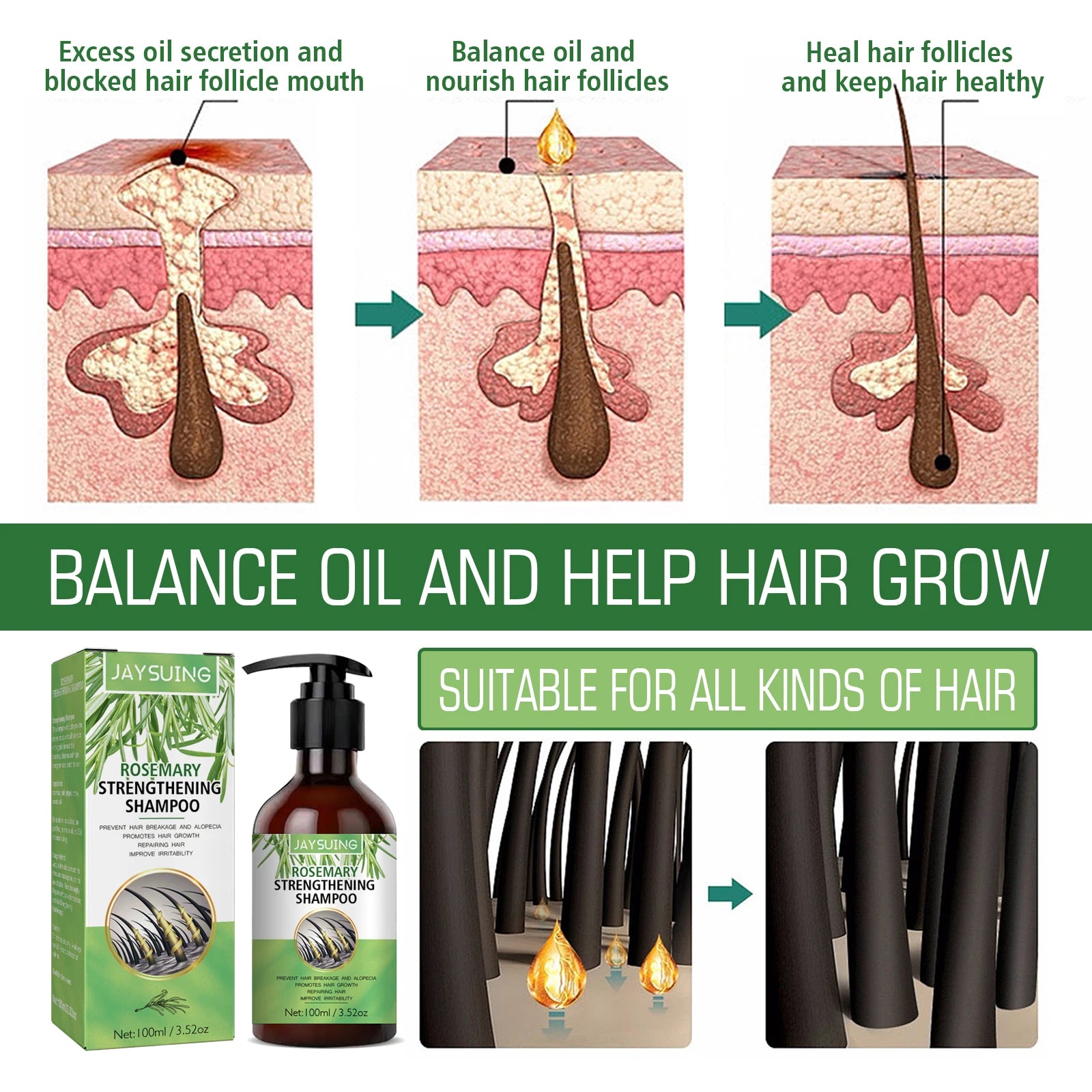 Rosemary Shampoo Anti Hair Loss Fluffy Hair Oil Control Nourishing Repair Dry Frizzy Damaged Hair Strengthening Roots Shampoo Oasis Select