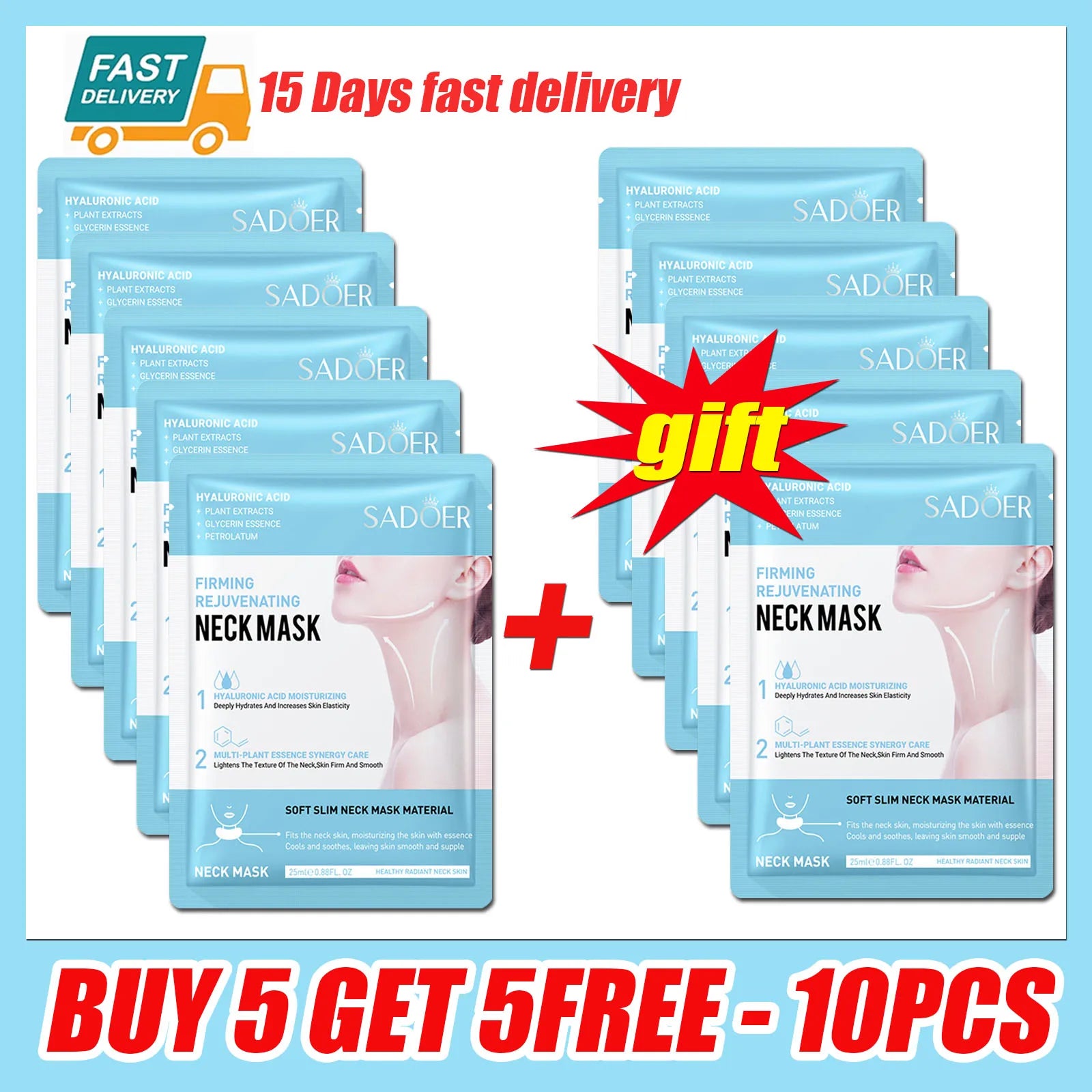 Collagen & Hyaluronic Acid Firming Neck Mask – 5/10/20 Pcs