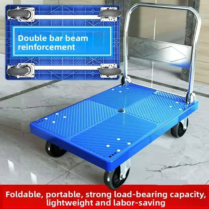 Trolley Folding Pull Goods Small Pull Truck Warehouse Trailer Portable Four Wheel Silent Handling Flat Truck Oasis Select