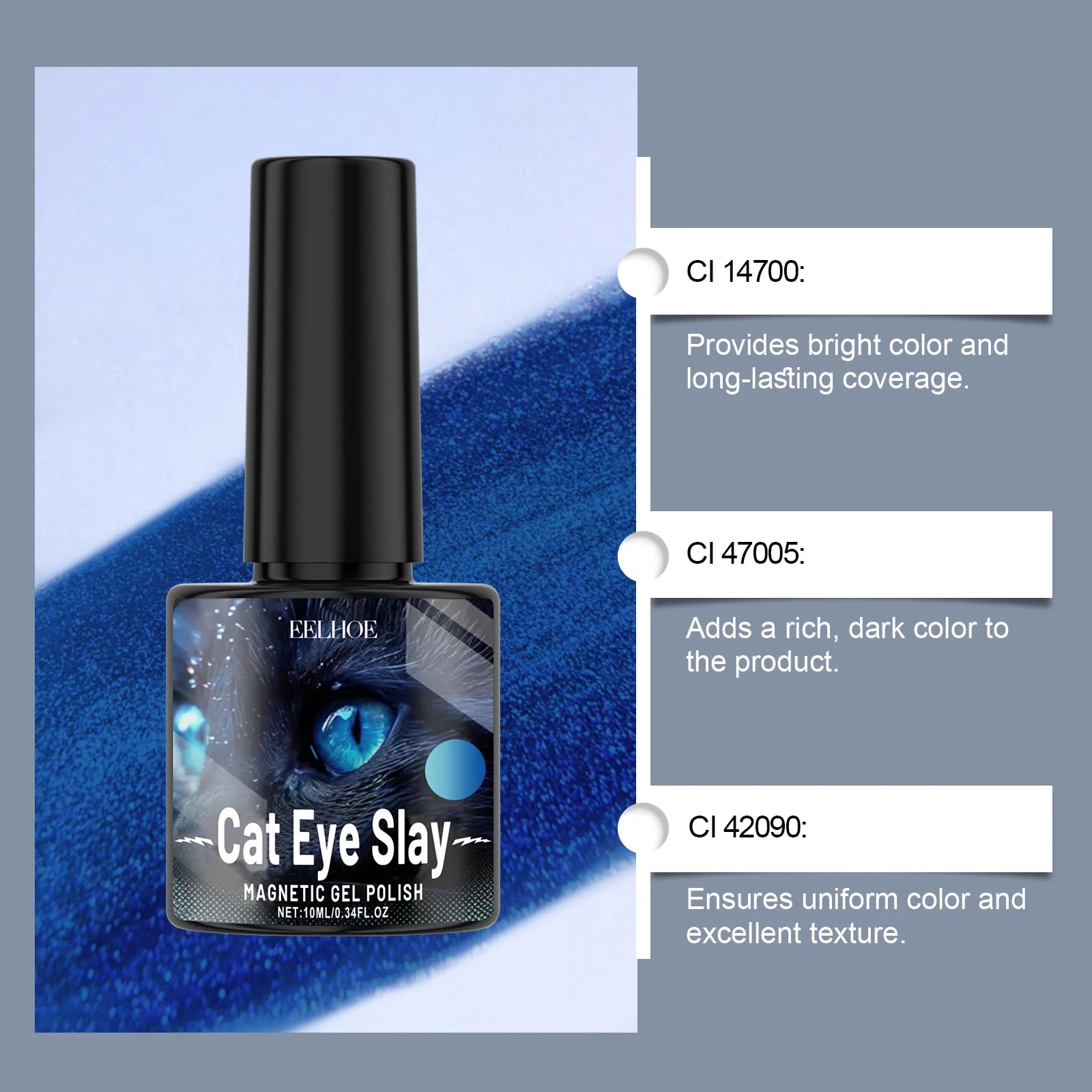 eelhoe Blue-Black Cat Eye Nail Polish – Water-Based Shimmer