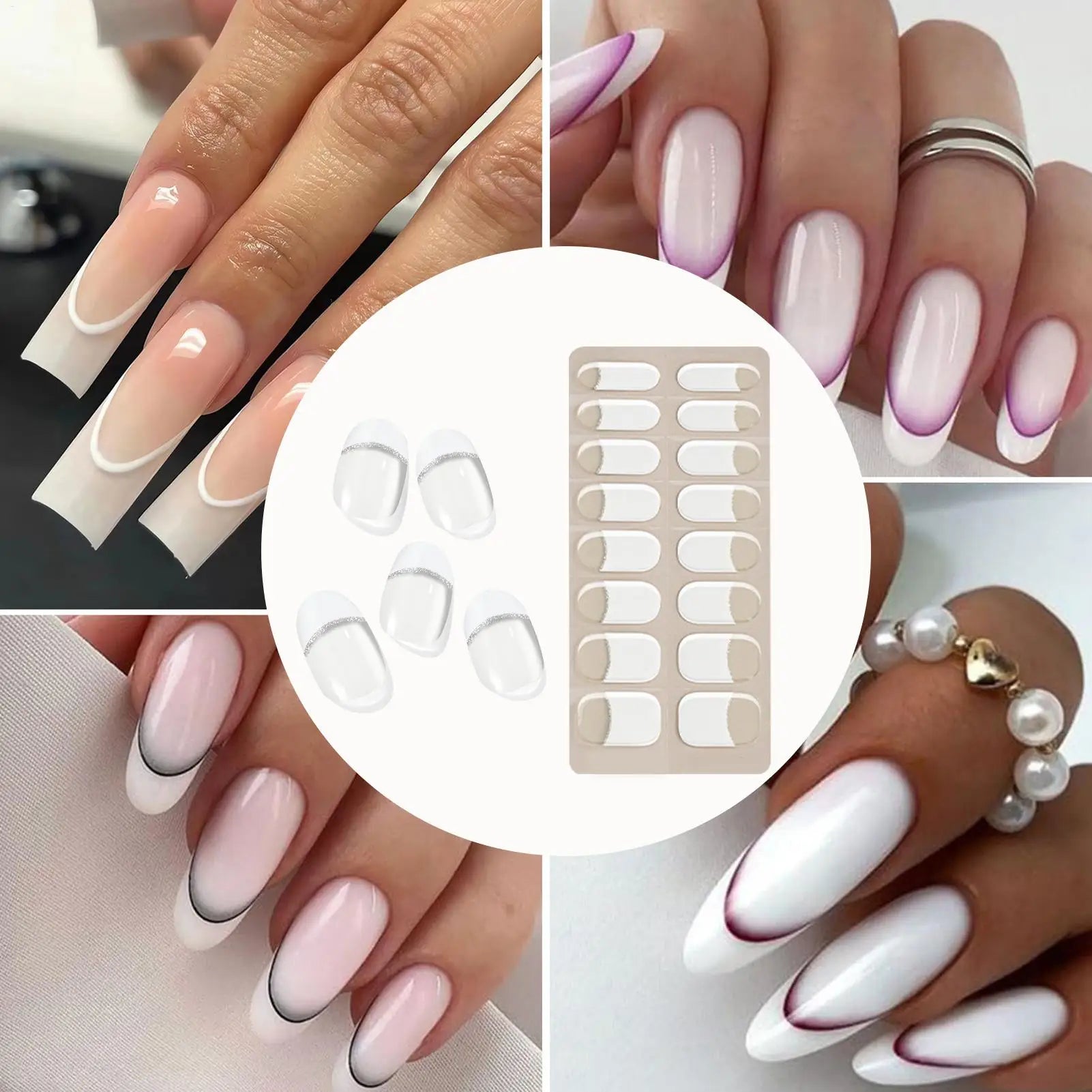 Semi Cured Gel Nail Strips French Gel Sticker Nails No Damage Manicure Supplies for Women Wife Ladies Girls Beauty Lovers Oasis Select