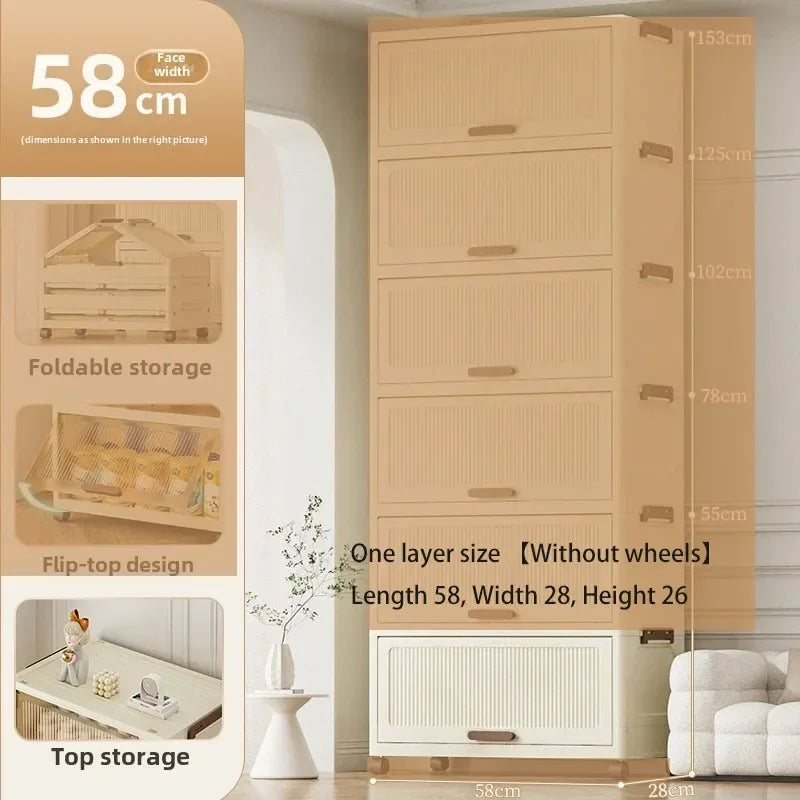 Multi-functional Simple folding storage cabinet Plastic multi-layer bag wardrobe storage box living room storage cabinet Oasis Select 58Cm1layerwhite
