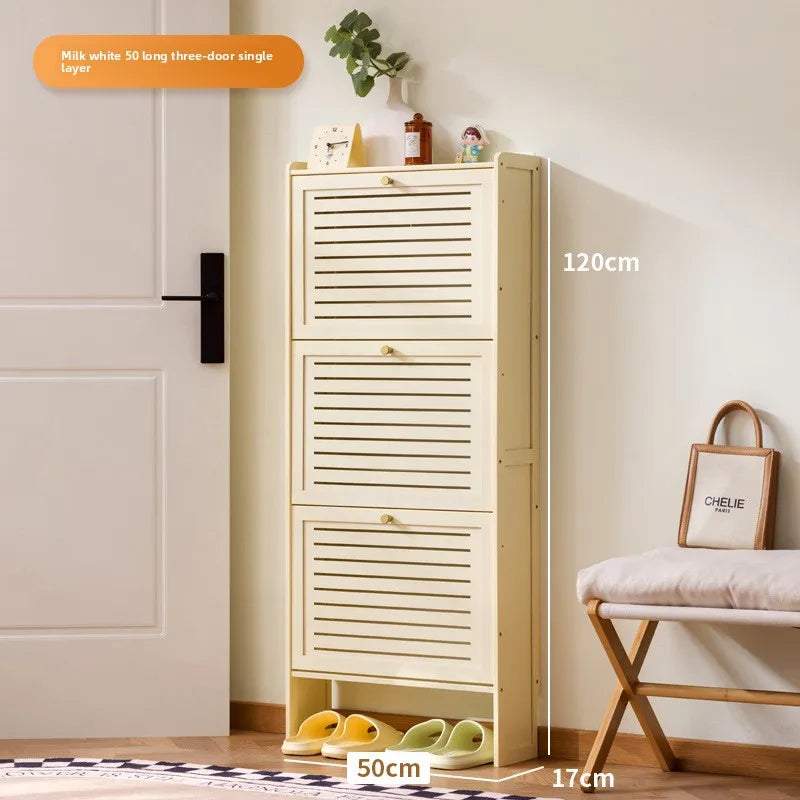 Ultra-thin shoe cabinet home door 2025 new retro black porch cabinet home tipping bucket storage shoe rack Oasis Select Three doors 50 white